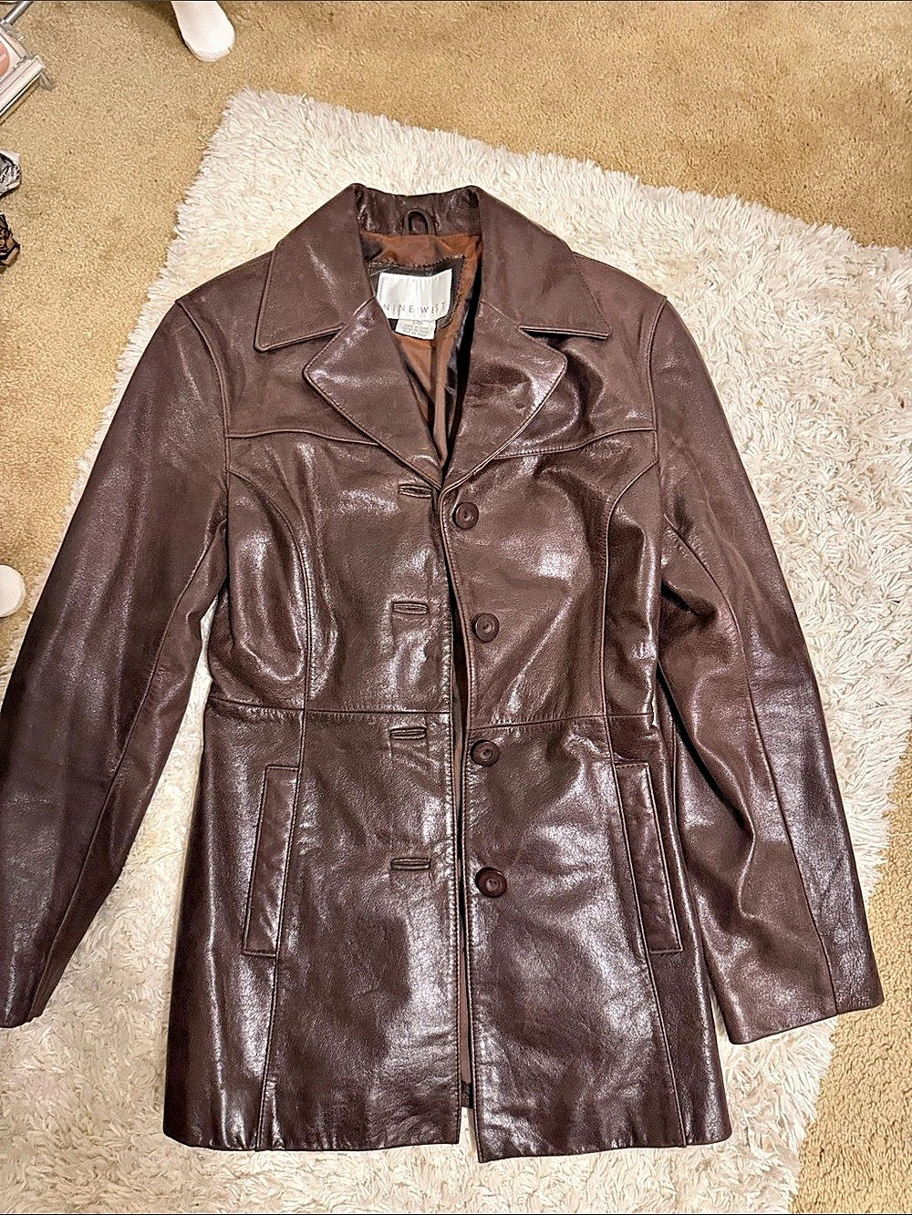 Nine West Leather Jacket Brown Small